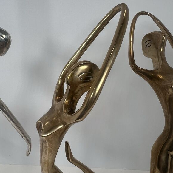 Ballerina Dancer Nude Sculpture Trio MCM Vintage Metal Decor - Picture 6 of 12